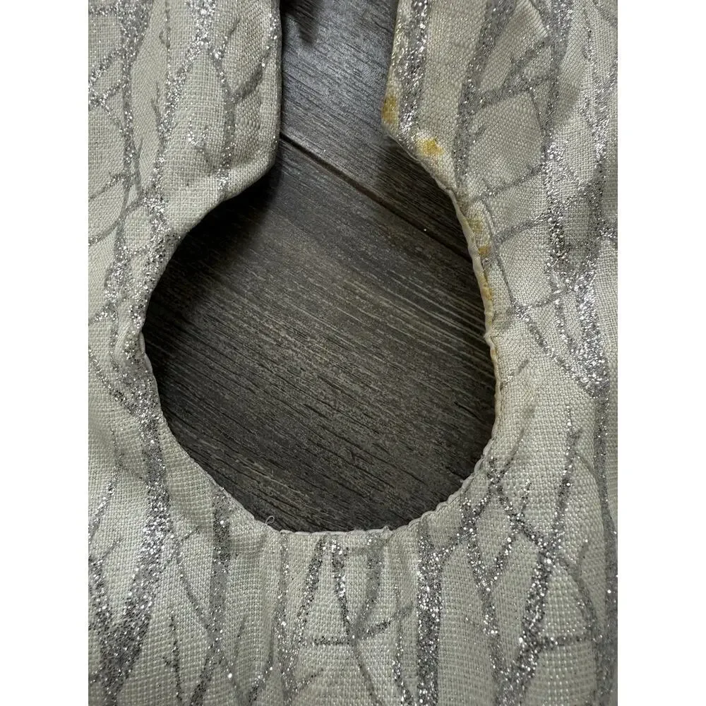 Metallic Silver Fabric Round Tree Skirt 50” Glitter Contemporary Modernist